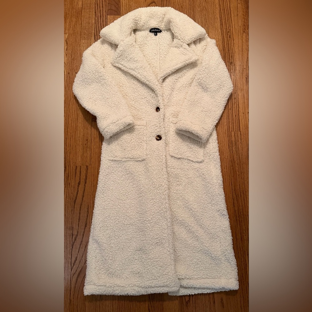 NEW Eilly Bazar Teddy Midi Coat Women’s XS Beige